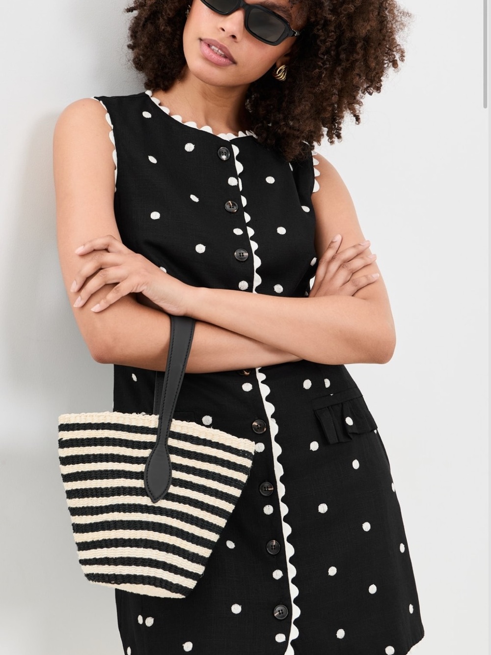 En Saison Black Polka Dot Scallop-Trim Mini Dress - Picture 2 of 6